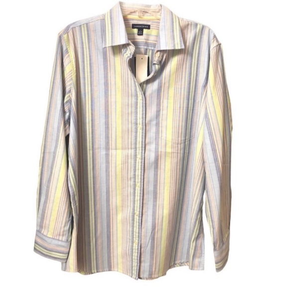 NWT Lands' End Button Up Striped Shirt Office Business Casual Preppy 1X 16W-18W - Picture 1 of 15